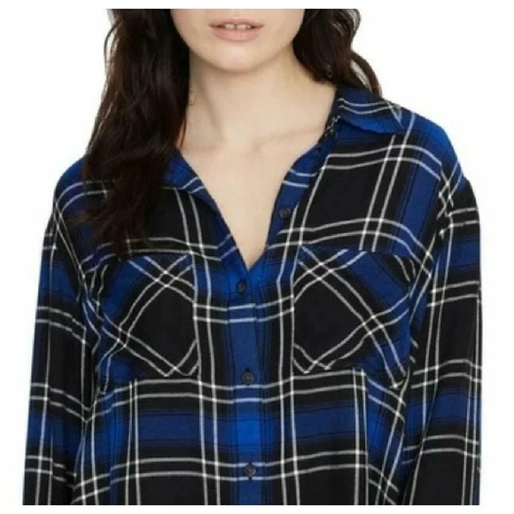 Sanctuary | Dark Blue Main Street Plaid Boyfriend Top Shirt Snaps Small Western - Picture 1 of 9